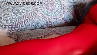 Milf in red pantyhose and heels 😍