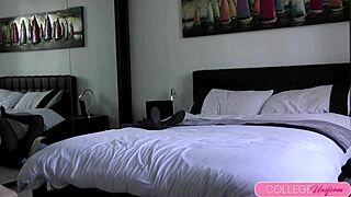 Blonde coed Alexia says, Watch me tease in my tight uniform before stripping nude.