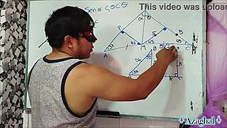 Asian teacher nerd student in bedroom trigonometry fun