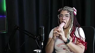 What turns her on? She sucked the presenter and showed her blowjob!