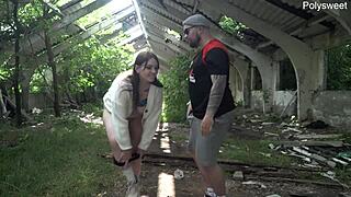 Fat Milf Dominates Guy with Rough Pegging and Blowjob in Sunny Outdoor Public