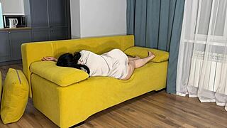 Mature Milf with Big Tits and Ass Gets Intense Anal Fucking on Husband's Couch