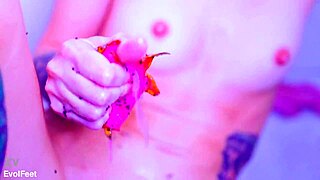 Bare toes crushing juicy fruit so wet 😏