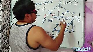 Asian teacher nerd student in bedroom trigonometry fun
