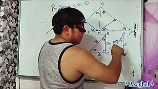 Asian teacher nerd student in bedroom trigonometry fun