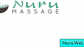 Busty blonde masseuse covers herself in nuru gel and rubs her body on the client.