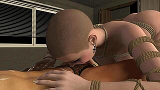 큰 가슴 대머리 BDSM 슬레이브, 작은 18+ 커크 자지 빨고 뒤에서 오줌 싸기