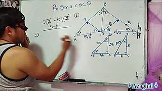 Asian teacher nerd student in bedroom trigonometry fun
