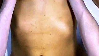 The stepdad and girlfriend's best friend shared a naughty laugh in the kitchen, then kissed passionately.