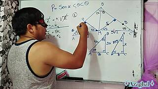 Asian teacher nerd student in bedroom trigonometry fun