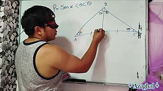 Asian teacher nerd student in bedroom trigonometry fun