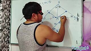 Asian teacher nerd student in bedroom trigonometry fun