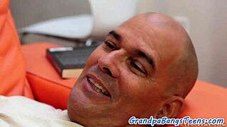 Smalltitted teen rides senior's cock close up 😏