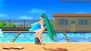 Oh man, Hatsune Miku goes full nude in this Project Diva mod with her big tits goddess vibe 😍