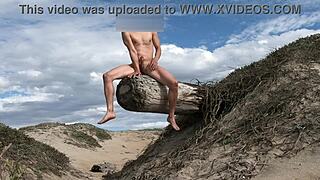 Athletic Man Poses Nude Teasing Cock At Public Beach Before Cumming