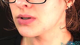 Brunette with glasses gives whispered jerk off instructions pov
