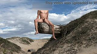 Athletic Man Poses Nude Teasing Cock At Public Beach Before Cumming