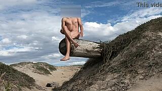 Athletic Man Poses Nude Teasing Cock At Public Beach Before Cumming