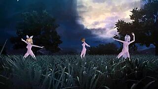 Kagamine Rin, Meiko, and Haku in nude mod