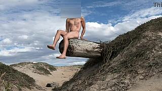 Athletic Man Poses Nude Teasing Cock At Public Beach Before Cumming