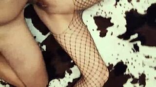 Fishnet underwear looks very exciting on her.