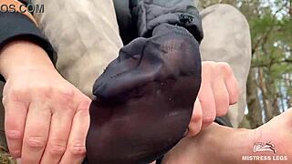 Beautiful nylon feet in jeans outdoor compilation