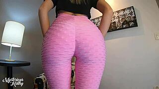 blonde skips gym for sloppy blowjob ending in cum on leggings