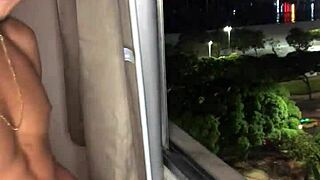 naughty tattooed guy jerks off hard at the building window with creampie fantasy