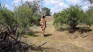 Shy Aboriginal Cosplay Dancing Outdoors