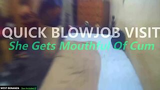 Quick blowjob visit leaves her with mouthful of cum