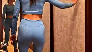 the young couple in leggings skates around the neighborhood leading to sex on roller skates