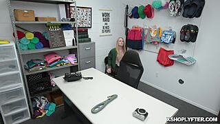 Security guard deepthroats shoplifter babe emma starletto at work, face fucking her small tits
