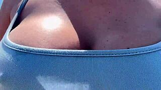 Artemisia Love walks outdoors without a bra, feeling so horny