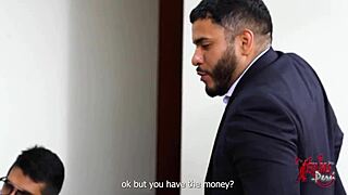 Two guys dominate and sodomize busty Peruvian redhead