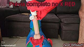 husband bouncing on huge dildo like a trampoline