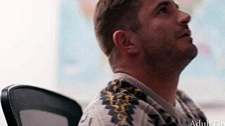 Guy Jerks To Teacher's Tits Then Joins Lesbian Duo In Bed