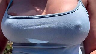 Artemisia Love walks outdoors without a bra, feeling so horny