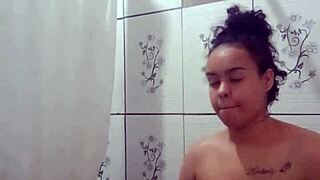 Enjoying a steamy shower, fingering my tight pussy like a naughty teen 😘