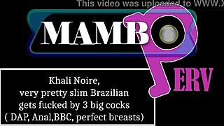 khali noire pretty slim brazilian poses with three men