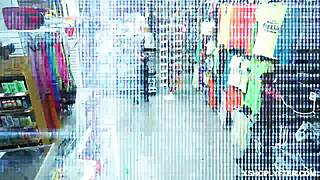 Security guard deepthroats shoplifter babe emma starletto at work, face fucking her small tits