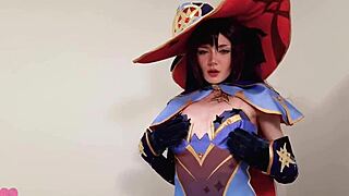 Таинственная астролог Mona Megistus из Genshin Impact предсказывает горячий доггистайл секс с кремпаем и лизанием яиц