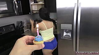 big tits teen gets anal blowjob for first time on birthday