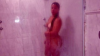 BBW couple fucks bareback in shower