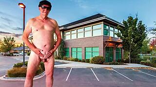 I sneak a peek at stripping and masturbating in the parking lot with big tits shaking.