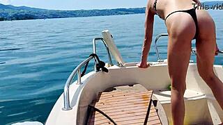 Beautiful Small 18+ Tits Outdoor Boat Wash In Sexy Thong Swimsuit