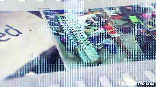 Officer Wrex bangs brunette teen Scarlett at shop for facial cumshot