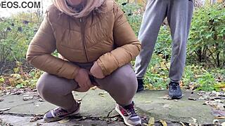 Depraved curvy milf squats and pisses next to me!