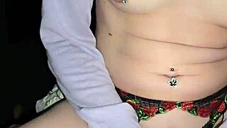 Blonde milf strokes and rides large dildo in crotchless panties