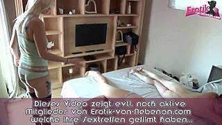 german blonde amateur milf in private threesome at home, creampie and cum everywhere, feeling so emotional