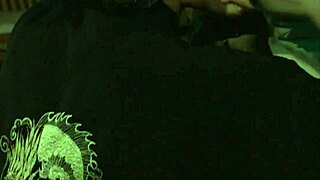 Blonde geisha dances and gives handjob to satisfy her master. In night club.